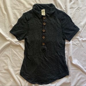 WE THE FREE BLACK HENLEY BUTTON TOP